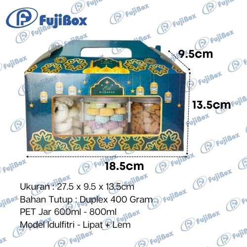 FUJIBOX LEBARAN | DUS GABLE MOTIF 3 JAR 600ML-800ML | KUE KERING JAR