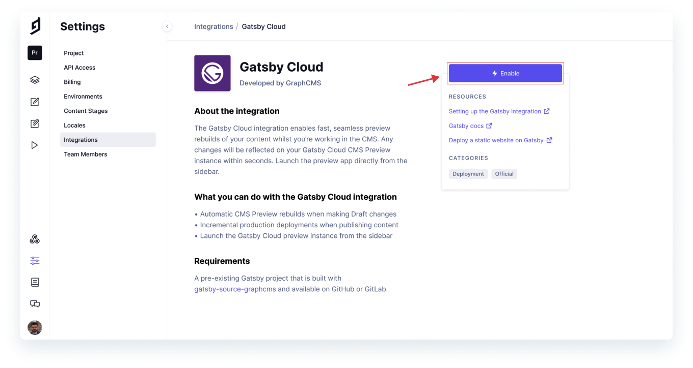 GraphCMS Gatsby Cloud enable.png