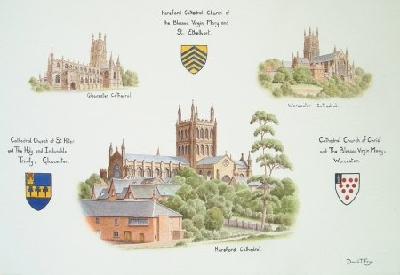 The Cathedrals of Hereford, Gloucester and Worcester (Watercolour Painting)