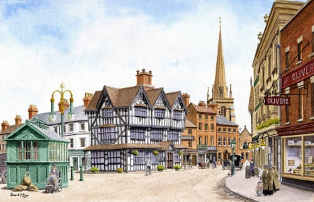 Hereford High Town. circa 1900 (Watercolour Painting)