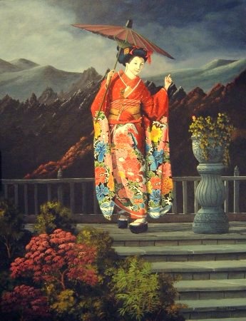 P670 The Geisha and the Butterfly (Acrylic Painting)