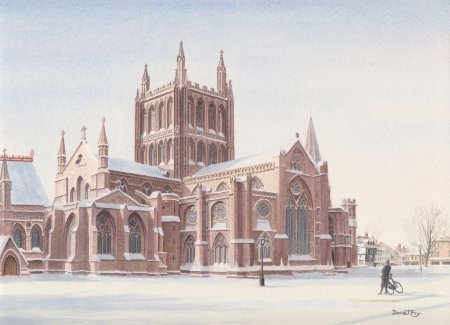 Hereford Cathedral, winter (Watercolour Painting)