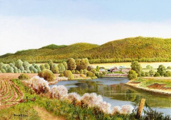 The River Wye and Cherry Hill near Fownhope, Herefordshire (Watercolour Painting)