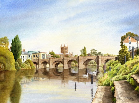 P650 River Wye, Old Bridge and Hereford Cathedral.