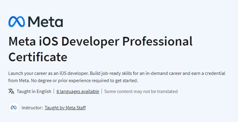 Coursera – Meta iOS Developer Professional Certificate 2023