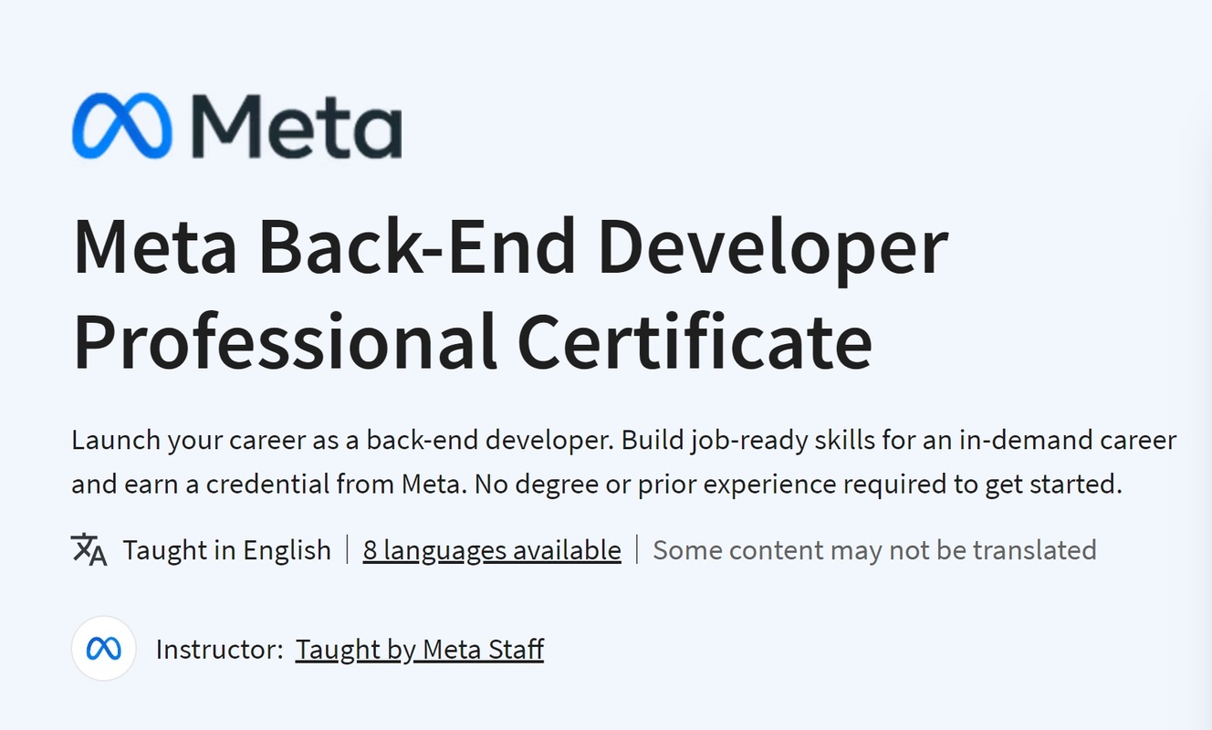 Meta Back-End Developer Professional Certificate ( Coursera )