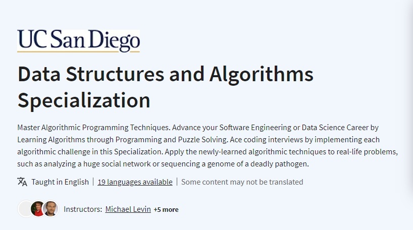Data Structures and Algorithms Specialization - Coursera