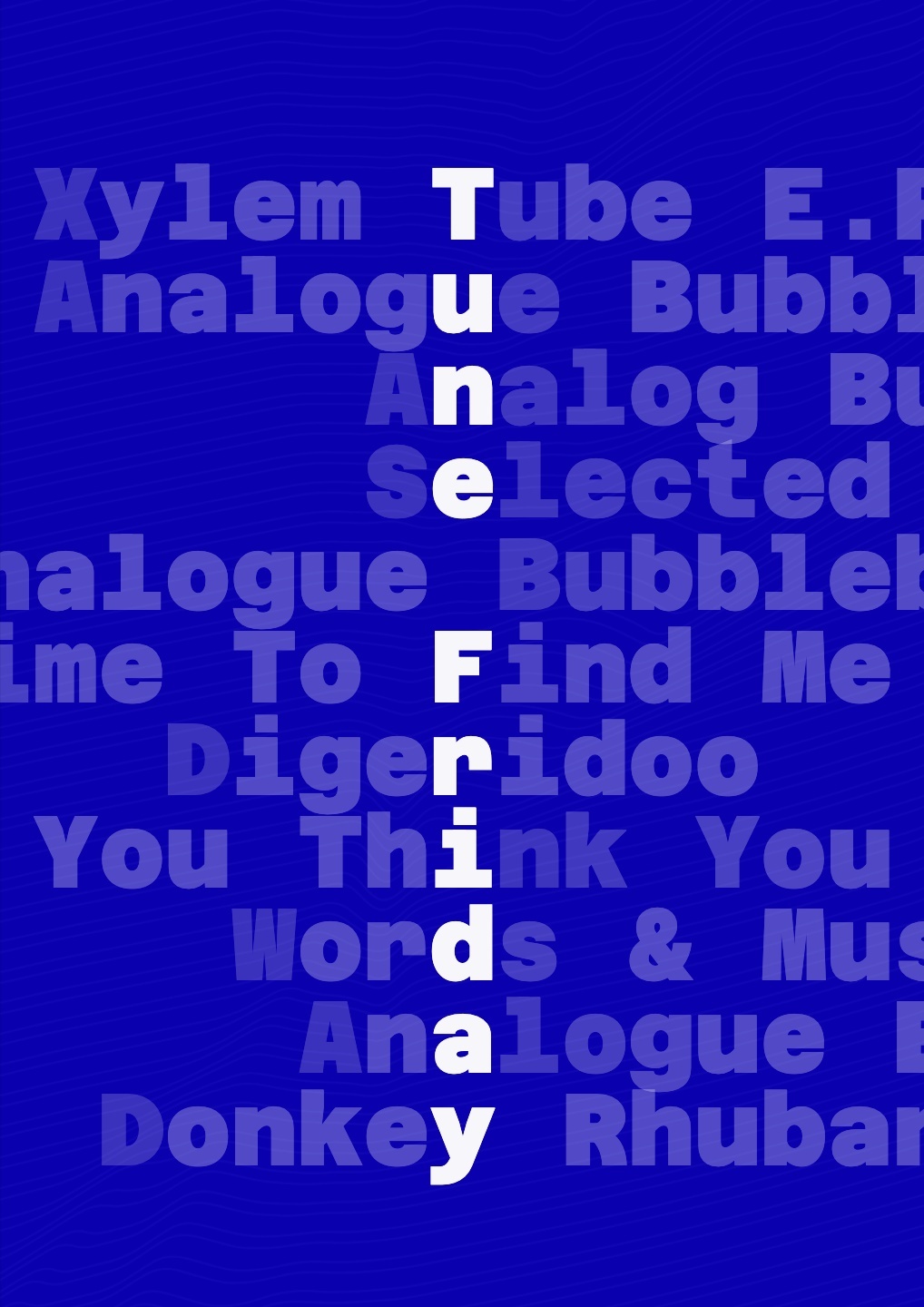 Tune Friday poster populated with Aphex Twin album names