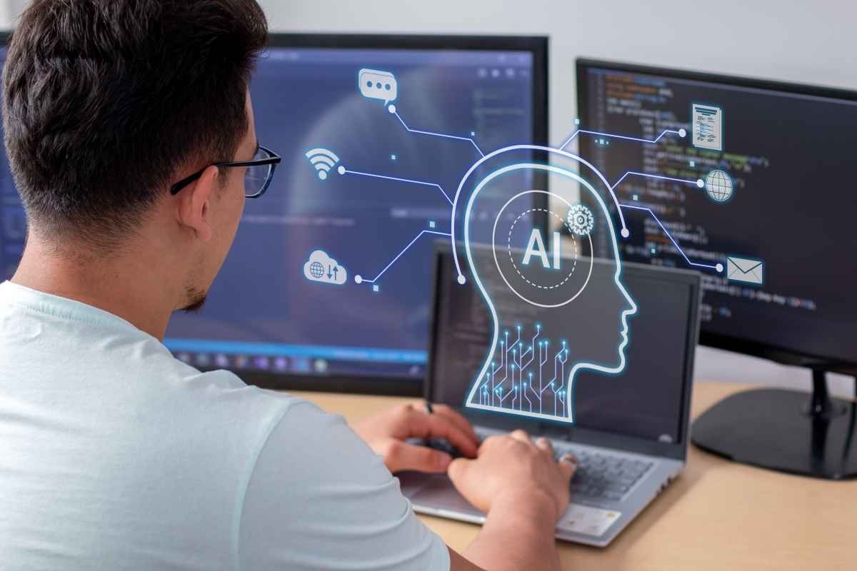 Ilustrasi seorang karyawan pria sedang bekerja di bidang deep learning. (Sumber: Envato)