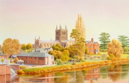 The River Wye and Hereford Cathedral (Watercolour Painting)