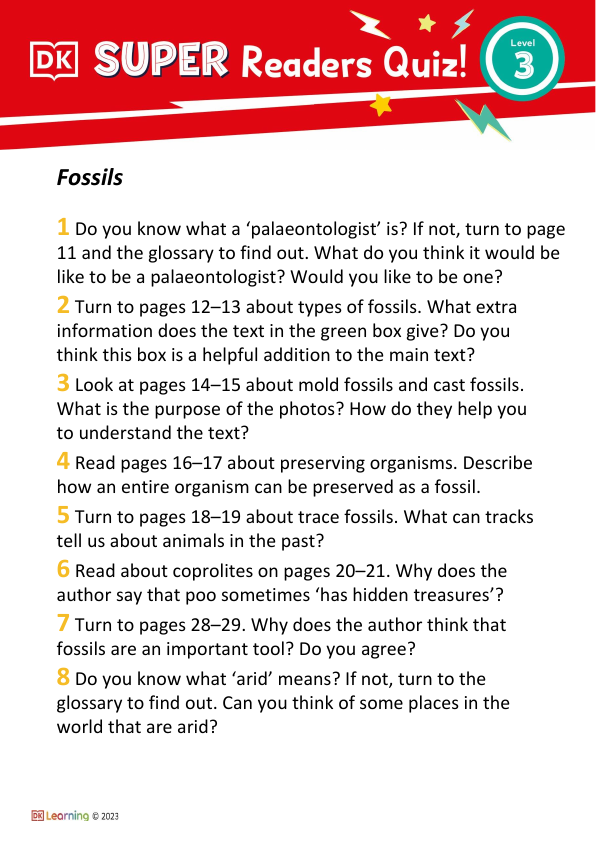Level 3 Fossils Comprehension Quiz