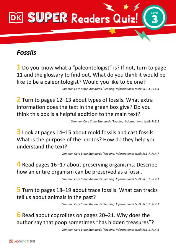 Level 3 Fossils Comprehension Quiz
