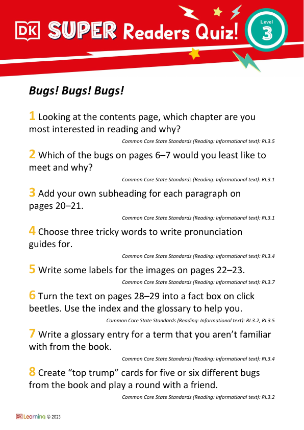 Level 3 Bugs! Bugs! Bugs! Comprehension Quiz