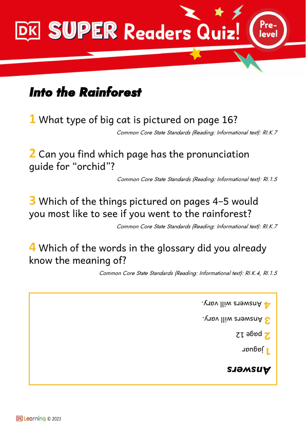 Prelevel Into the Rainforest Comprehension Quiz
