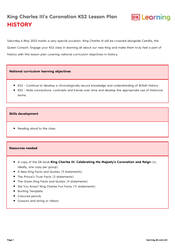 King Charles III’s Coronation KS2 Lesson Plan
