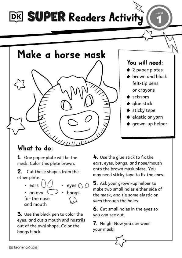 Level 1 Make A Horse Mask Activity Sheet