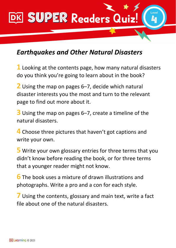 Level 4 Earthquakes And Other Natural Disasters Comprehension Quiz