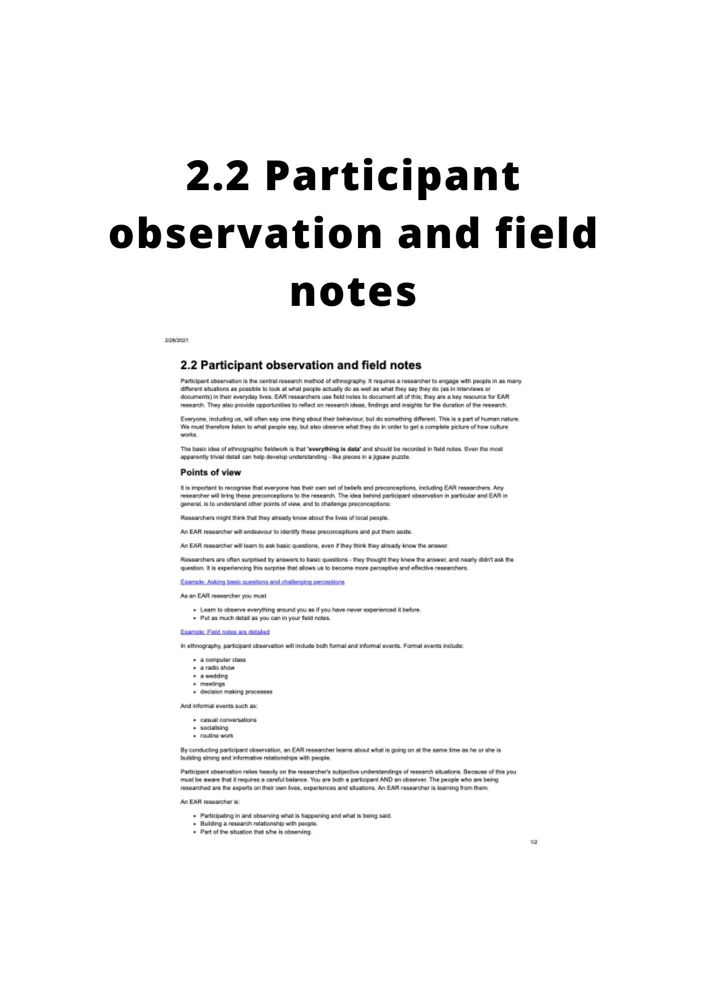 2.2 PARTICIPANT OBSERVATION AND FIELD NOTES - IASC MHPSS M&E FRAMEWORK ...