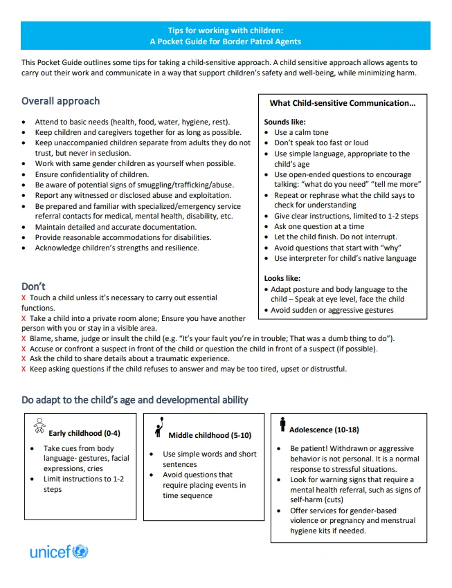 Tips for Working with Children: A Pocket Guide for Border Patrol Agents ...