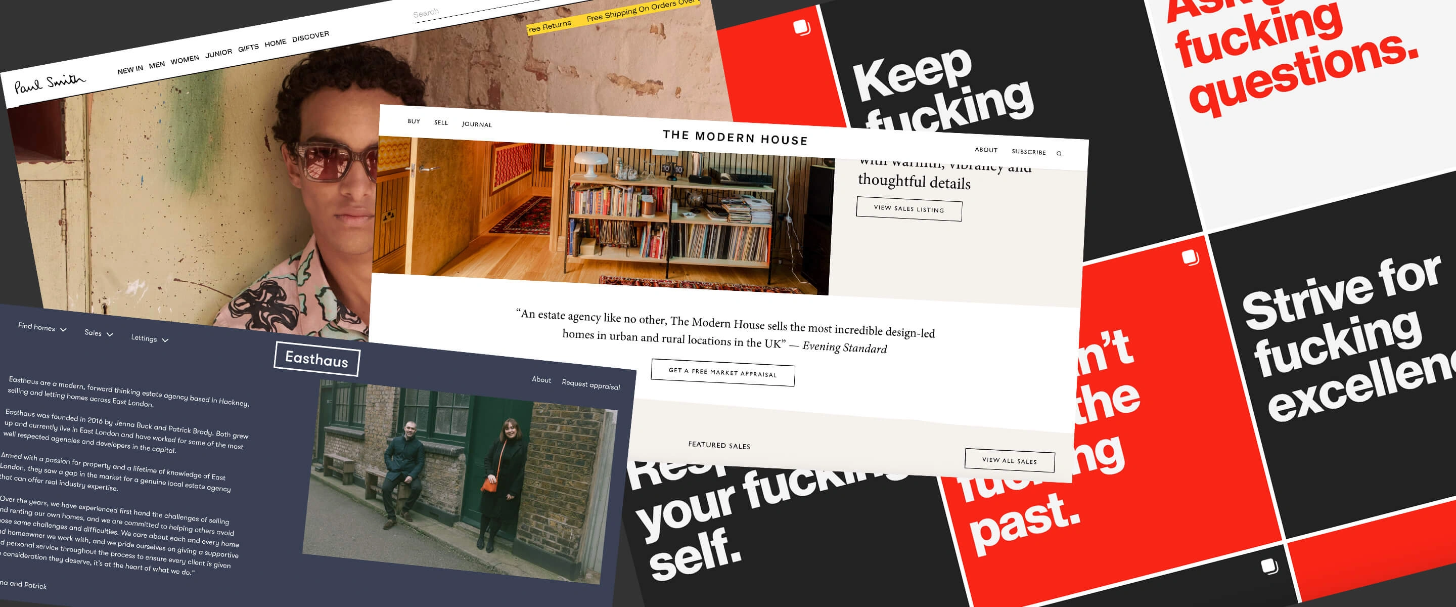 A collection of screenshots showing the different websites and aesthetics that inspired the Paul Cooney website design