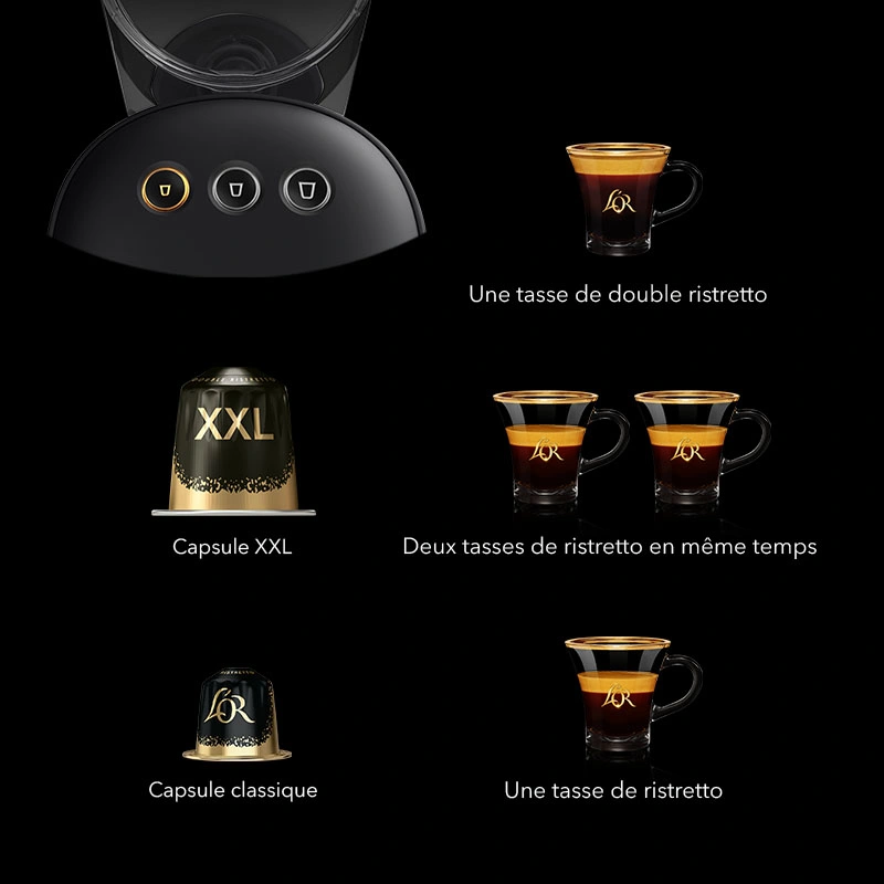 Settings for L'OR Espresso capsules on a coffee machine, covering types, cup sizes, and tips for optimal flavor.