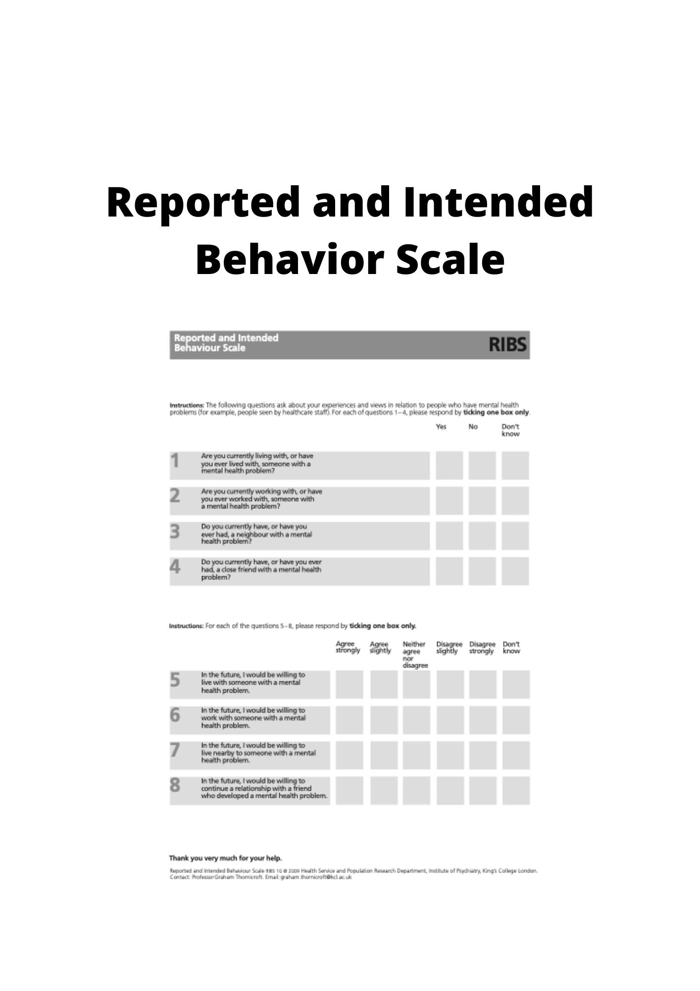 REPORTED AND INTENDED BEHAVIOR SCALE (RIBS) OVERVIEW - IASC MHPSS M&E ...