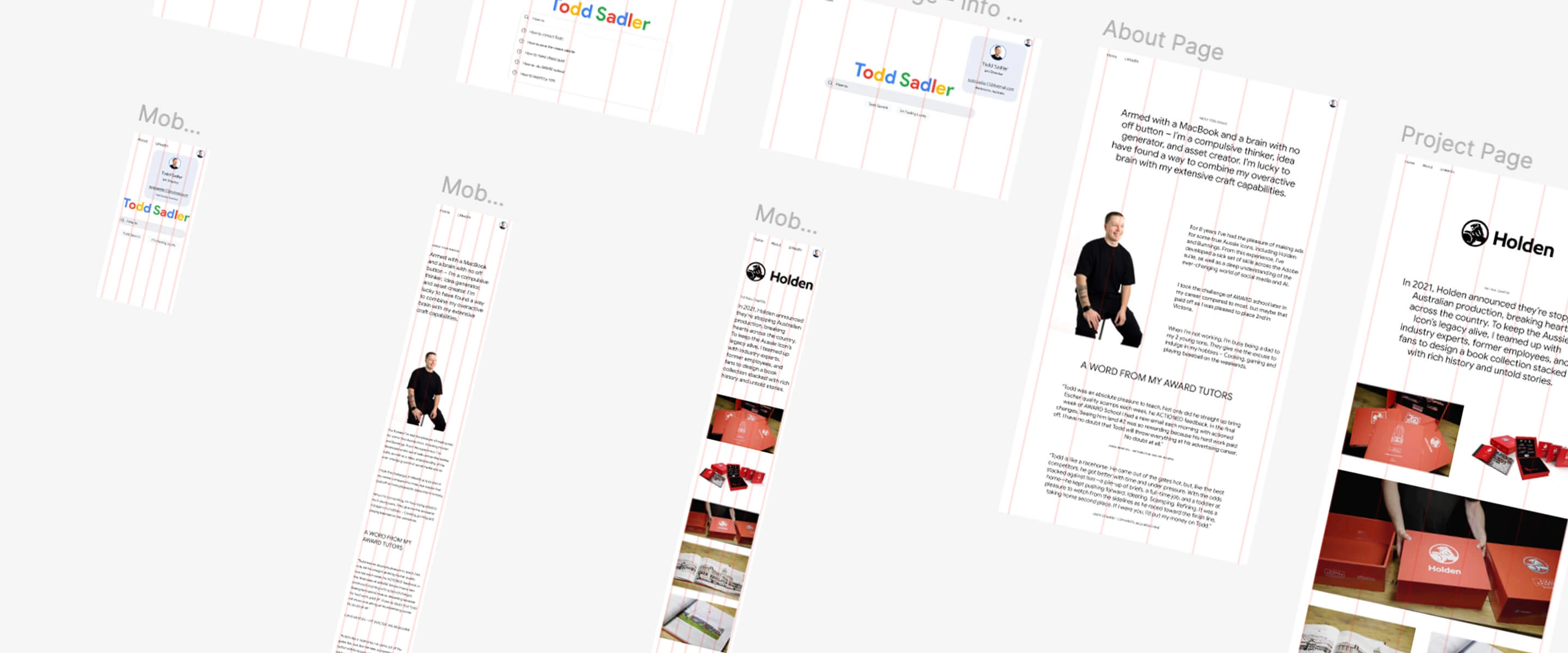 A screenshot of the Figma design board for Todd Sadler's Google-inspired website