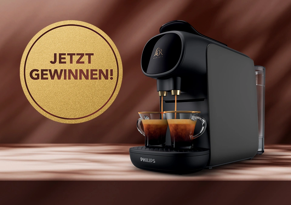 Experience the rich taste of L'OR Espresso with our sleek Black espresso machine, featuring two cups for your perfect brew. Jetzt gewinnen!