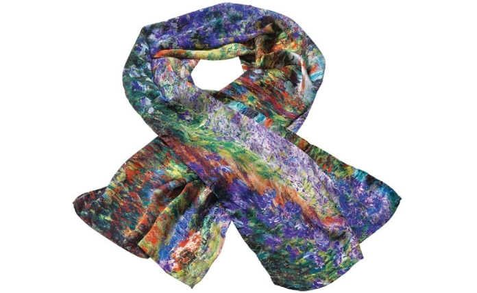 Product afbeelding: Claude Monet: Zijden sjaal 'Irisbeet in Monets tuin'