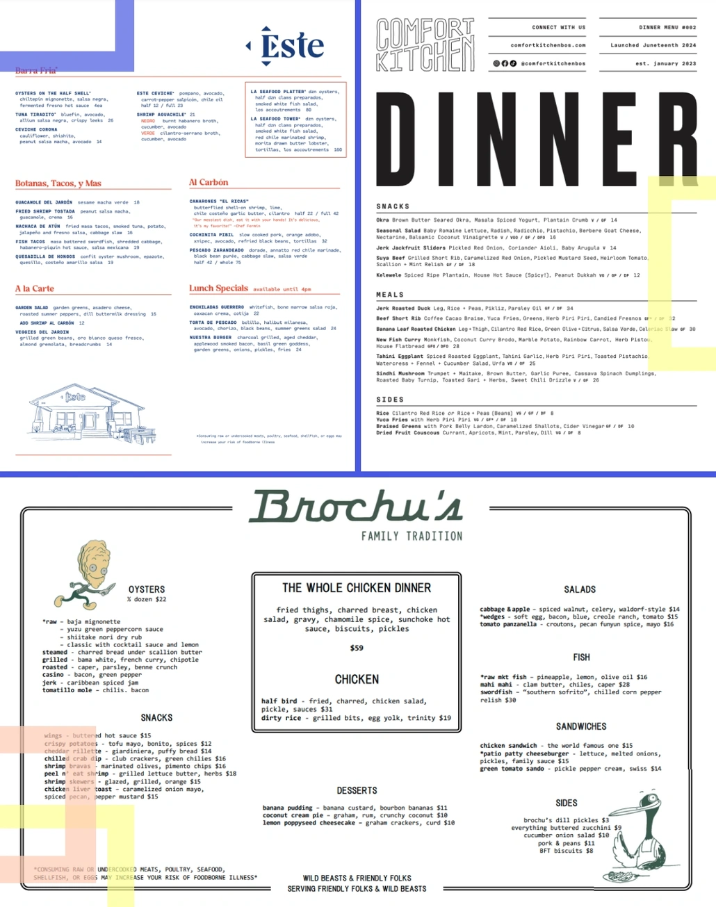 Digital menu examples from different restaurants