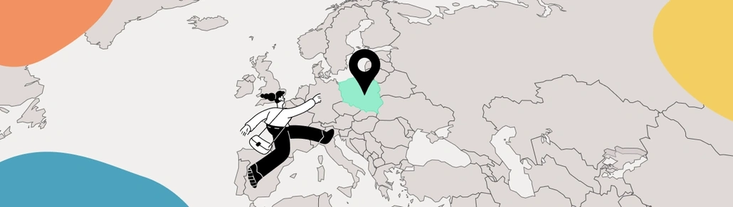 A woman on running through the Europe Map; Poland highlighted