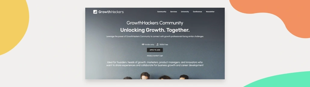 The screen of the main page of GrowthHackers