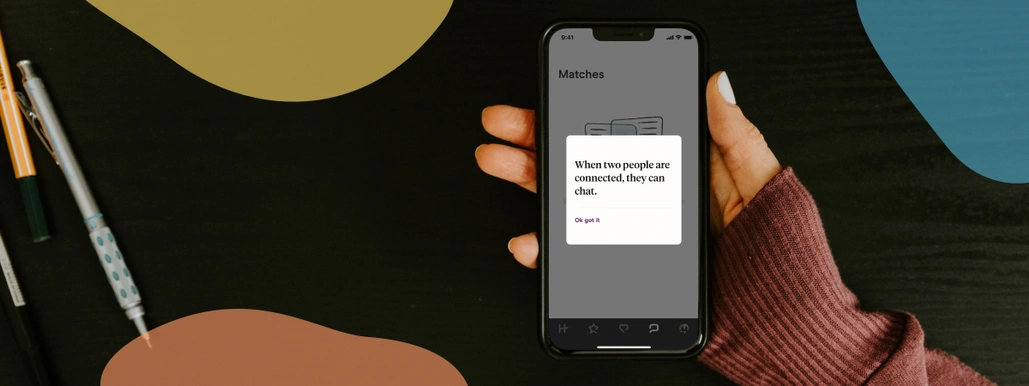 Screen from matching onboarding in Hinge