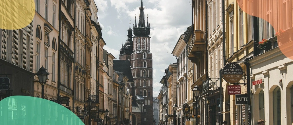 Cracow - Florianska street, a view on the Mariacka Cathedral