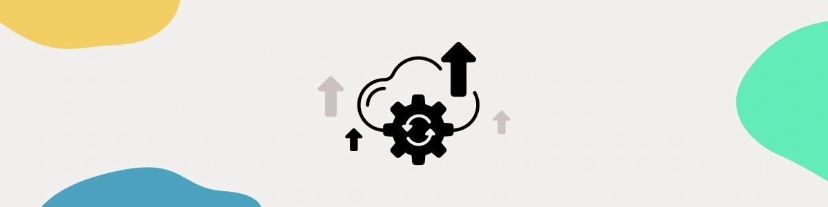 A gear on a cloud and arrows going up 
