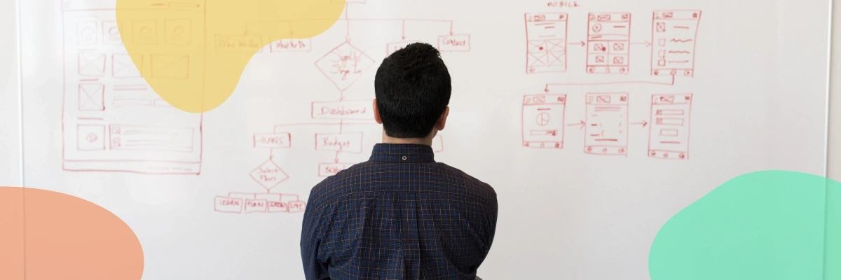 A thinking man with a mind map in the background