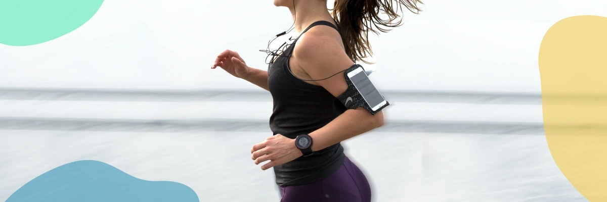 A sillouette of a running woman with a phone case attached to her arm