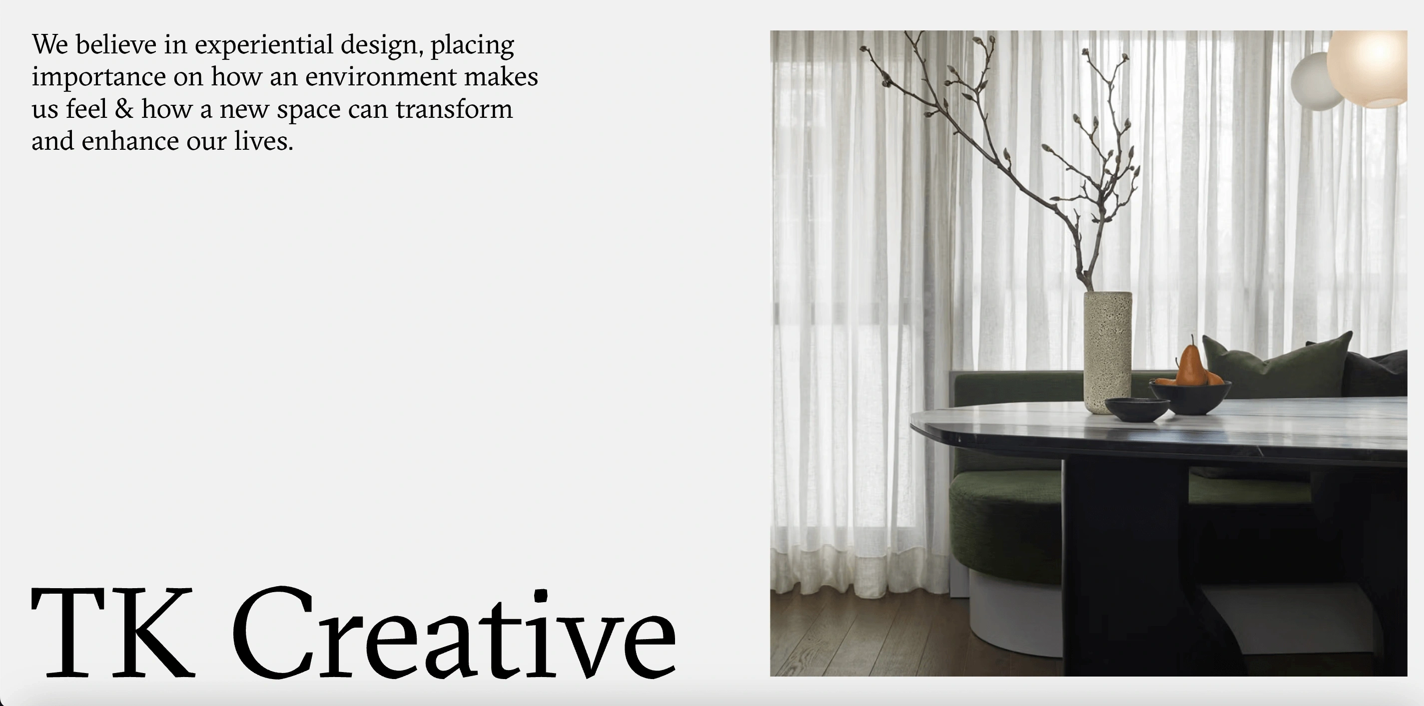 A screenshot of the TK Creative home page