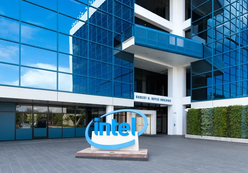 Intel logo on front of building