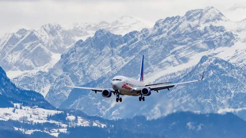 Jet2 plane flying over mountains