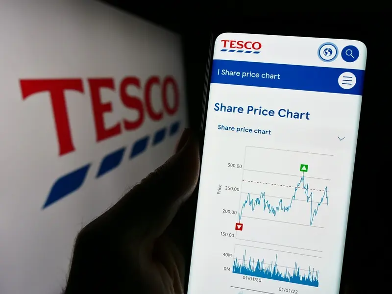 Tesco share price chart on mobile