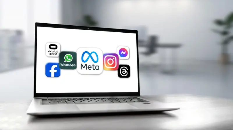 Family of social media brands on laptop