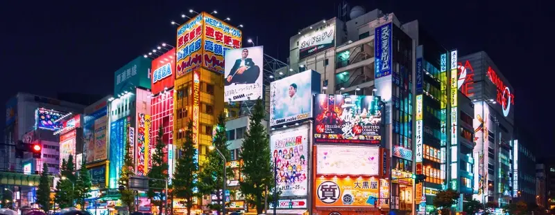 Brightly lit buildings in Tokyo