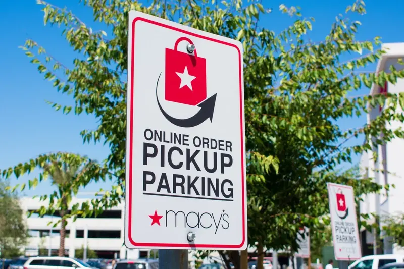 Macy's sign for online orders pick-up by shoppers