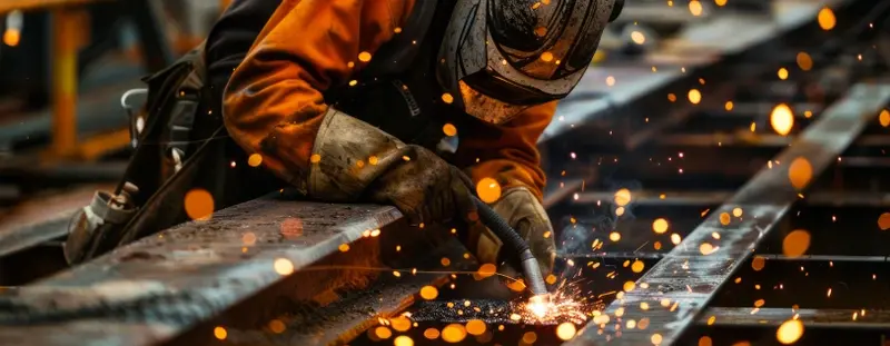 Man welding train tracks