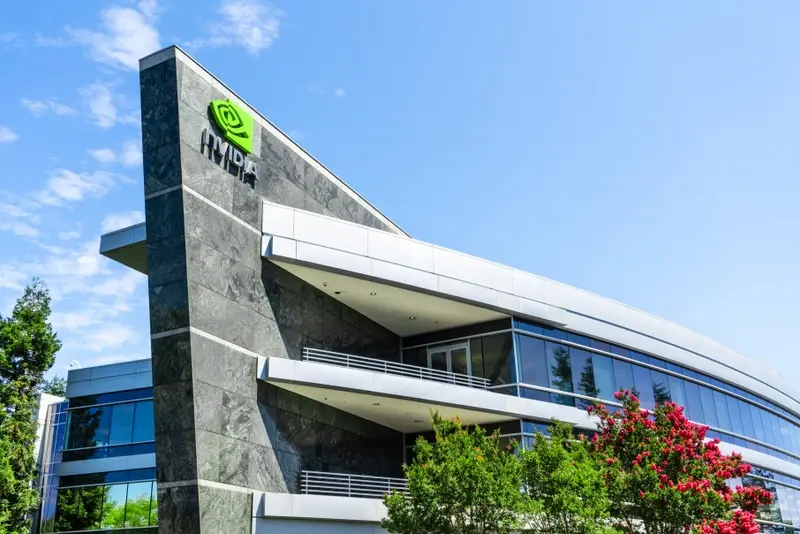 Photograph of Nvidia office building from its campus in Silicon Valley