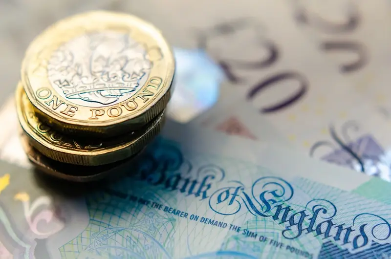 Stack of pound coins and notes