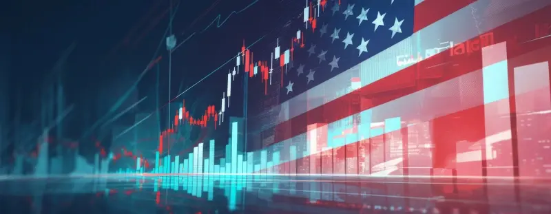 American flag with stock market graph overlayed