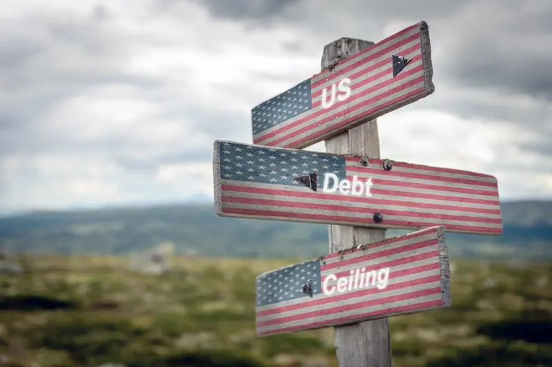 US debt ceiling road sign