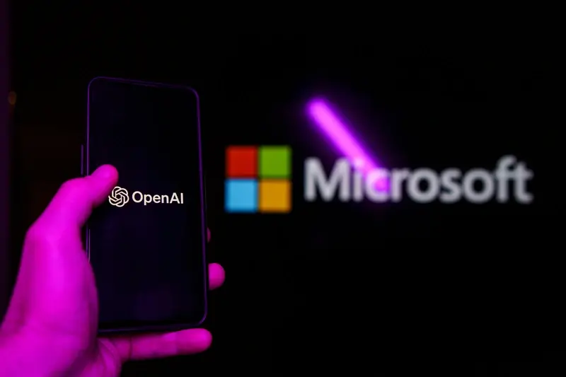 Digital logos OpenAI and Microsoft